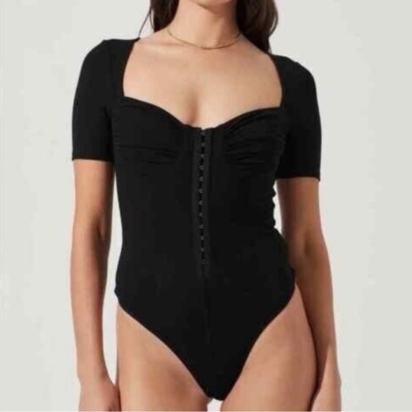 Astr | Black Hook & Eye Bodice Short Sleeve Bodysuit | Sz S - Picture 1 of 11